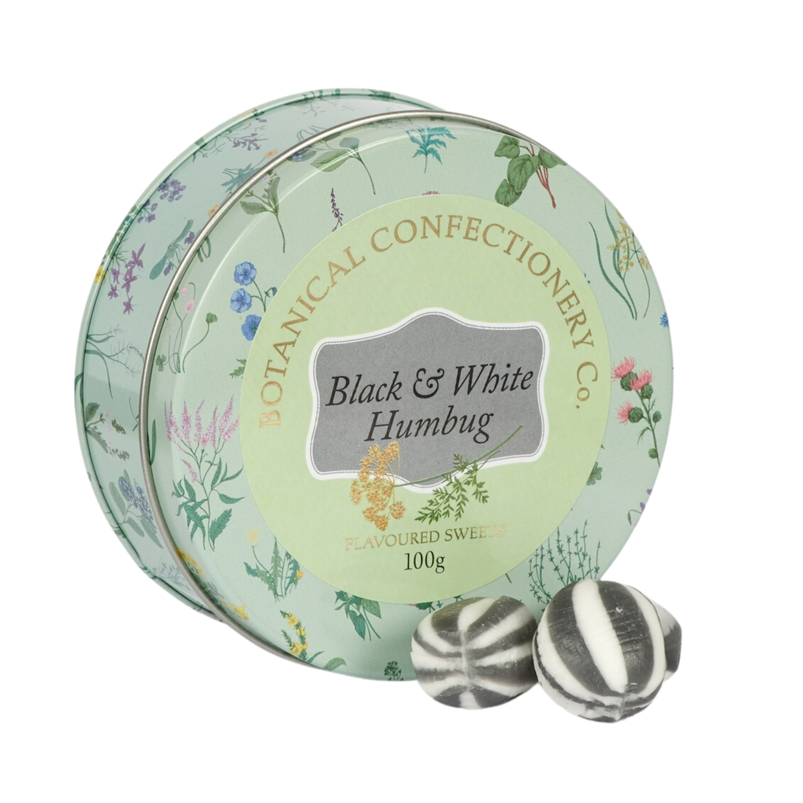 Botanical Confectionery Co Tin - Black & White Humbug (100g)