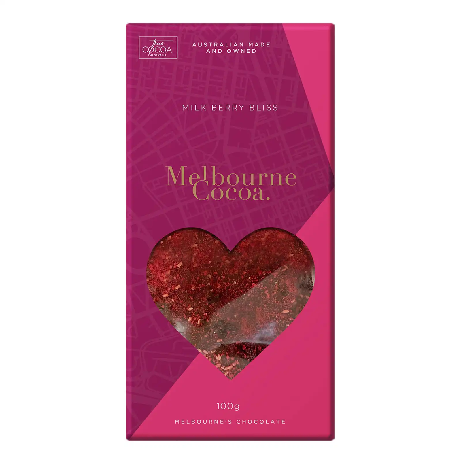 Melbourne Cocoa - Pink Milk Berry Bliss Heart Block 100g