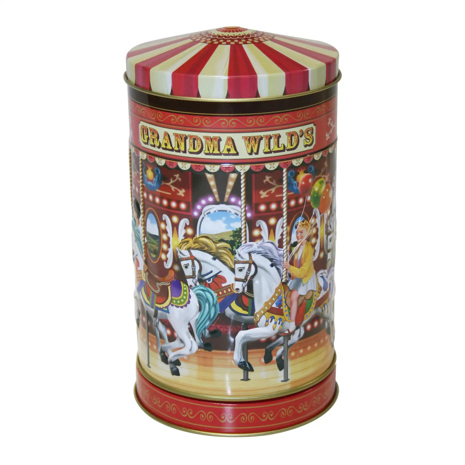 Grandma Wild's Embossed Nostalgic Carousel Musical Tin with Mini Clotted Biscuit Bites (150g)