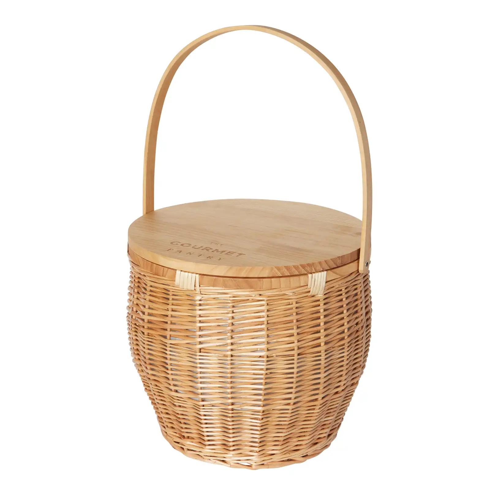 TGP Luxury Insulated Wicker Picnic Basket with Wooden Lid & Handle- Large Round