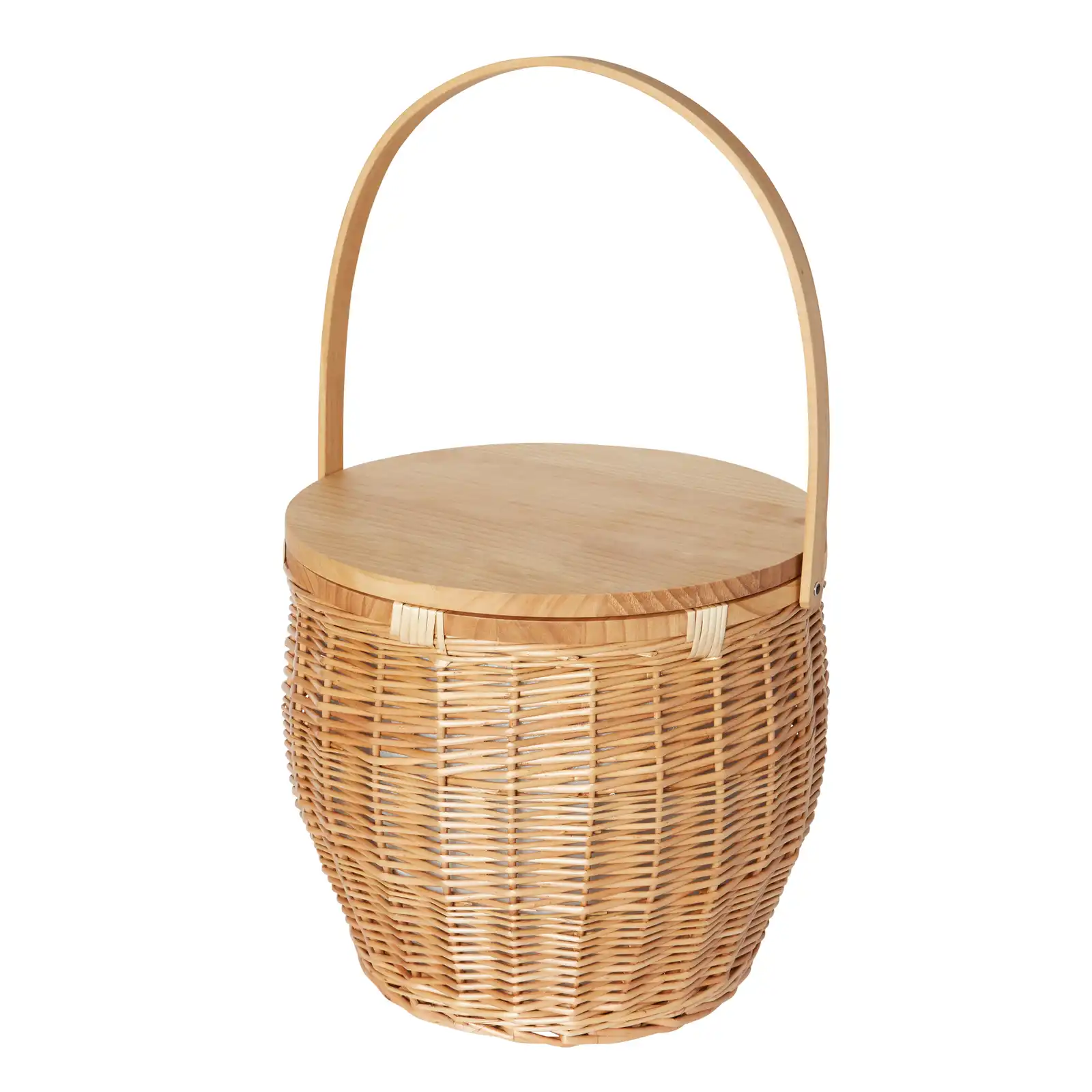 TGP Luxury Insulated Wicker Picnic Basket with Wooden Lid & Handle - Large Round