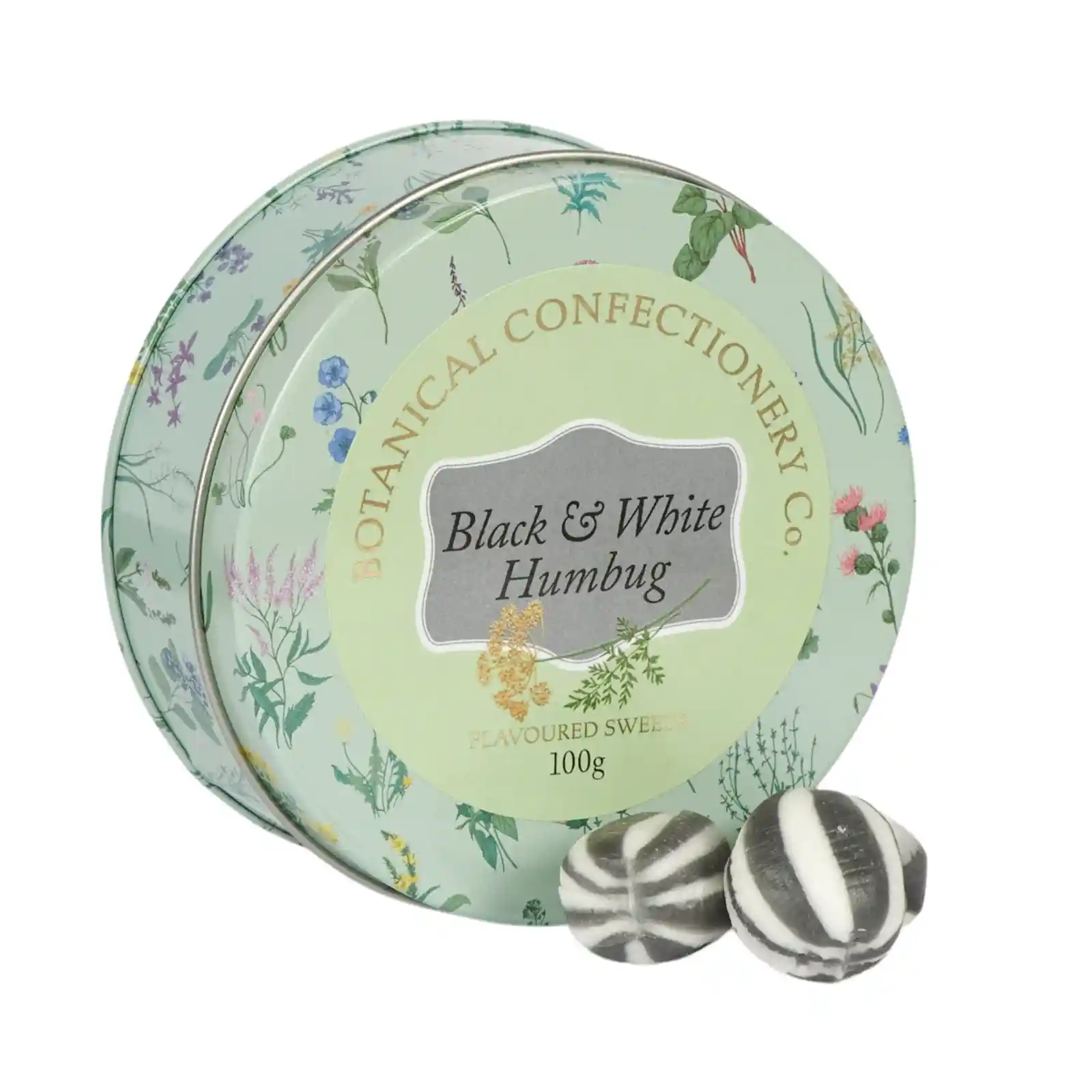 Botanical Confectionery Co Tin - Black & White Humbug (100g)