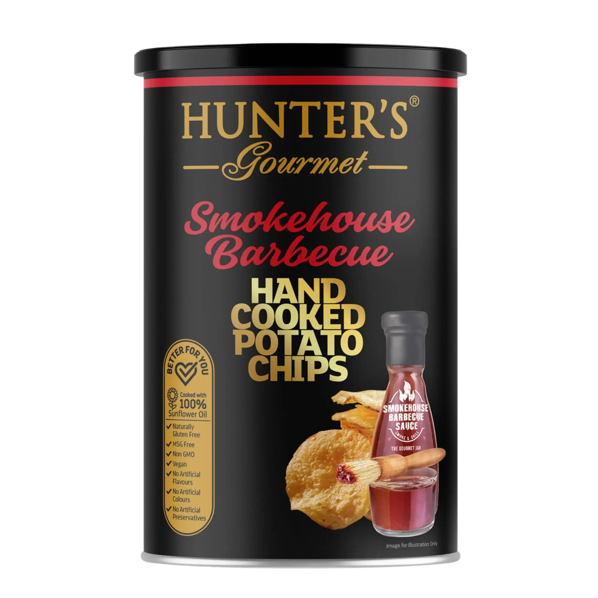 Hunter's Gourmet Hand Cooked Potato Chips Gold Collection - Smokehouse BBQ Canister (150g)