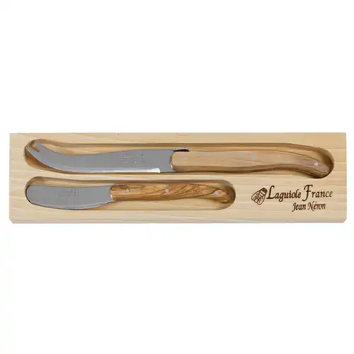 2pc Cheese Knife & Spreader - Olive Wood in Wooden Box