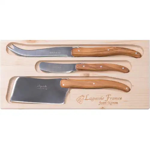 3pc Cheese, Set - Olive Wood in Wooden Box