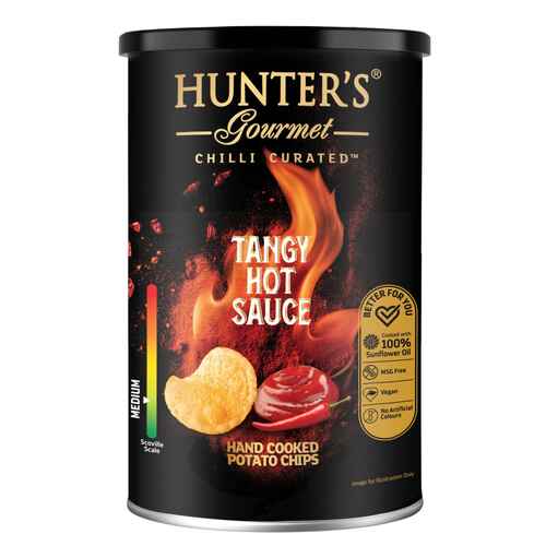 Hunter's Gourmet Hand Cooked Potato Chips Tangy Hot Sauce Canister (15