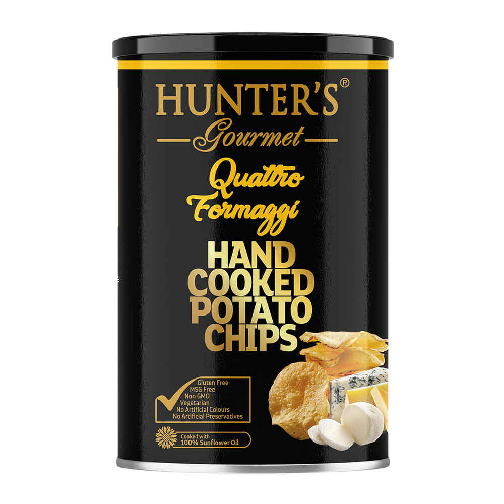 Hunter's Gourmet Hand Cooked Potato Chips Gold Collection - Quattro Formaggi Canister (150g)