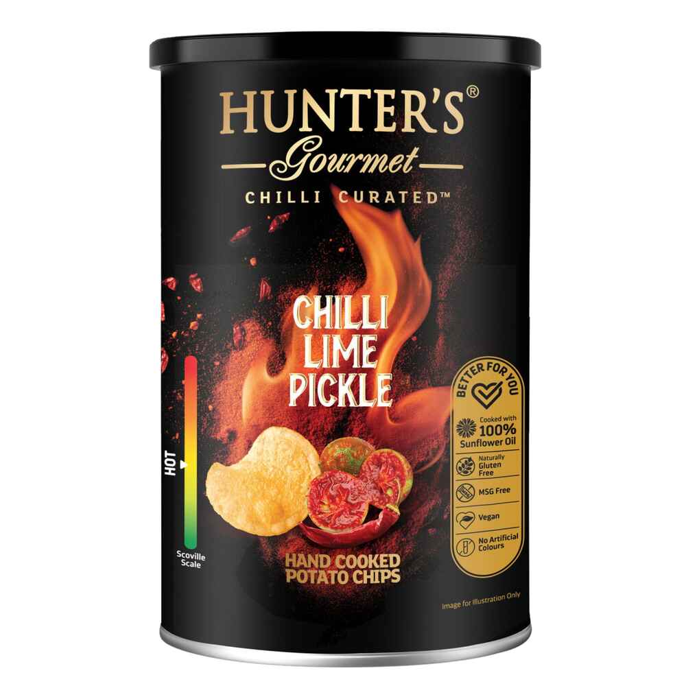 Hunter's Gourmet Hand Cooked Potato Chips Chilli Lime Pickle Canister (150g)