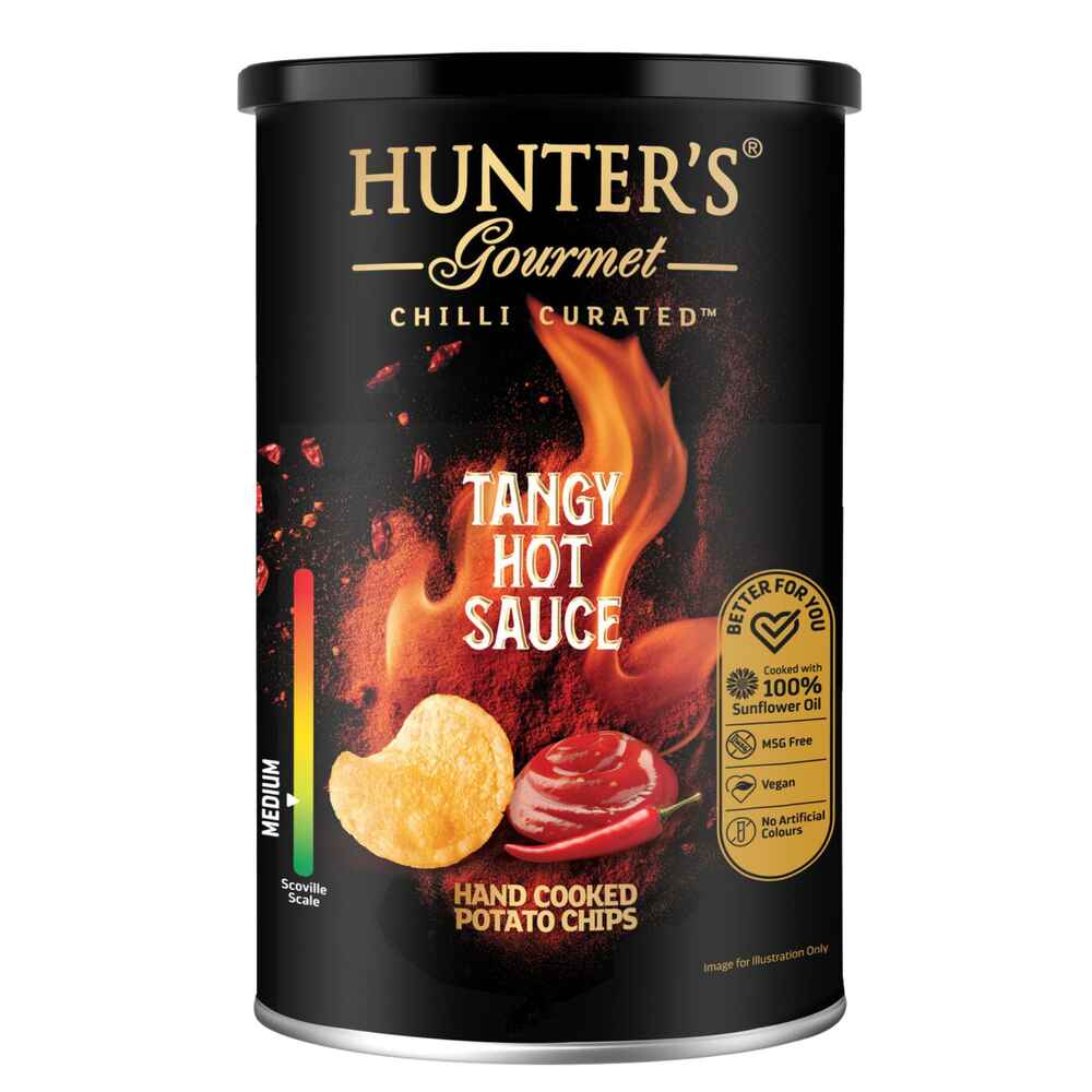 Hunter's Gourmet Hand Cooked Potato Chips Tangy Hot Sauce Canister (150g)