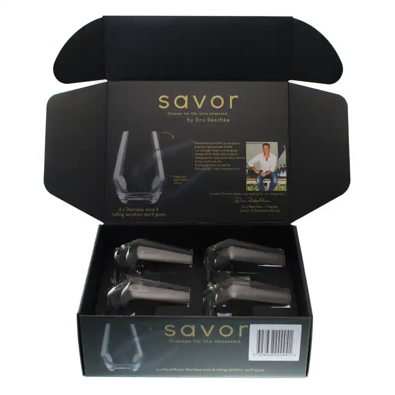 Savor Custom Design Stemless Glass Set of 4