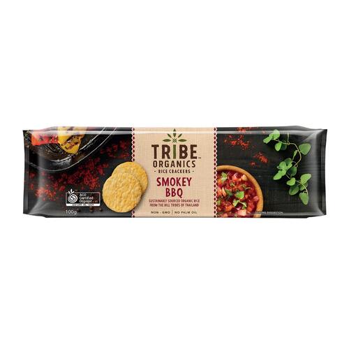 TRIBE ORGANIC RICE CRACKERS - SMOKEY BBQ 100G