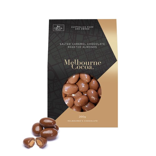 MELBOURNE COCOA - SALTED CARAMEL ALMONDS 200G