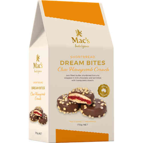 MAC'S INDULGENCE SHORTBREAD BITES CHOC-HONEYCOMB CRUNCH