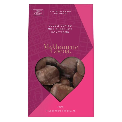 MELBOURNE COCOA DOUBLE COATED MILK CHOCOLATE HONEYCOMB PINK 140G