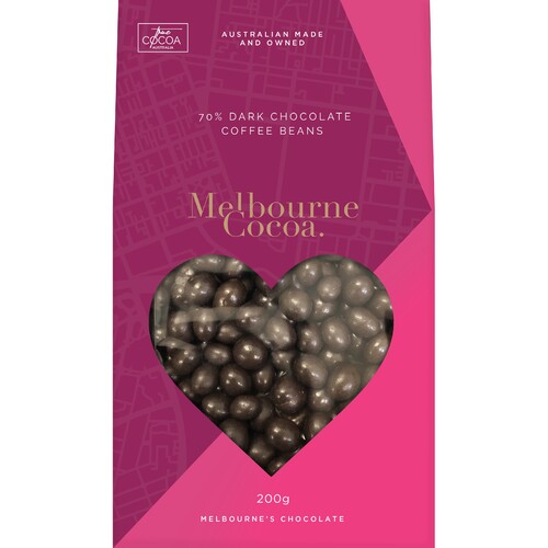 MELBOURNE COCOA 70% DARK CHOCOLATE COFFEE BEANS PINK - 200G