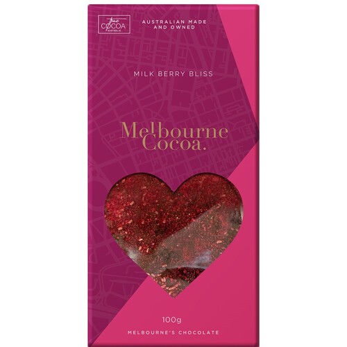 MELBOURNE COCOA MILK BERRY BLISS HEART BLOCK 100G