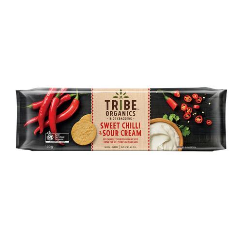 TRIBE ORGANIC RICE CRACKERS - SWEET CHILLI & SOUR CREAM - 100G